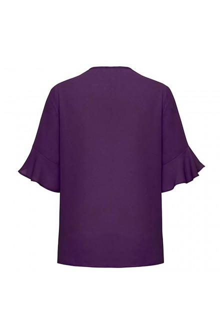Aria Fluted Sleeve V Neck Top (Purple)